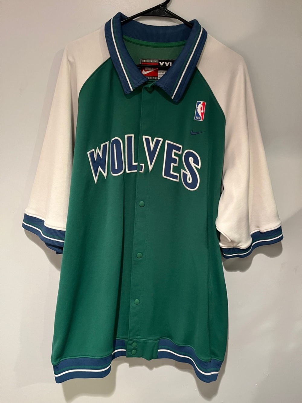 Nike Green and White Wolves Button-Up Jersey